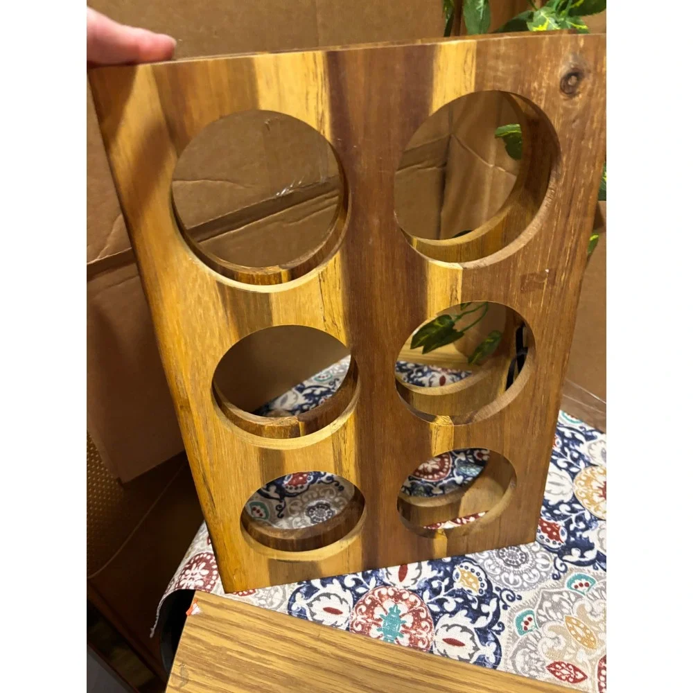 Natural Acacia Wood 6 Bottle Wine Rack Foldable A-Frame Countertop Storage Stand